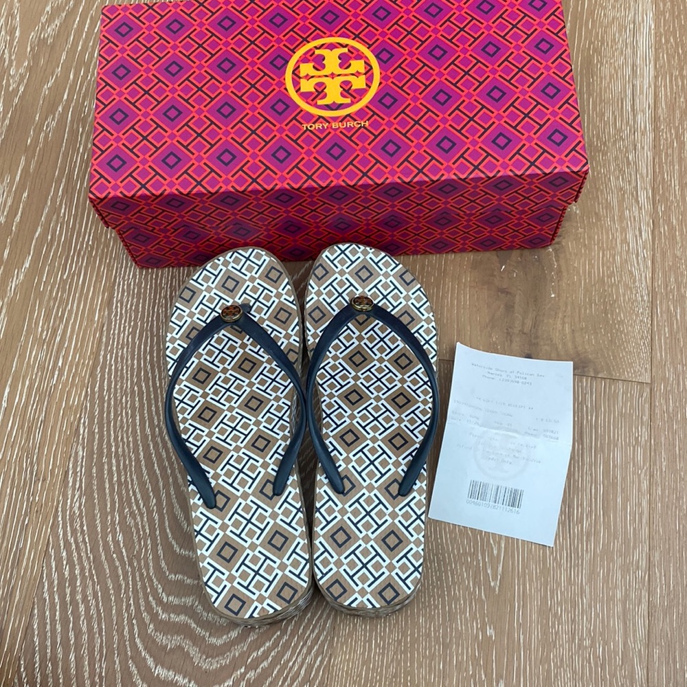 Tory Burch wedge sandals!! NEVER WORN size 8